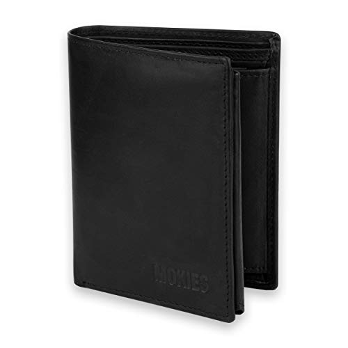 MOKIES Herren Geldbörse G306 aus echtem Leder - 100% Rindleder - RFID und NFC-Schutz - Hochformat - Portemonnaie für Männer