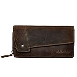 STILORD 'Sophia' Portemonnaie Damen Leder RFID NFC Schutz Vintage Geldbörse Groß Geldbeutel mit Reißverschluss und Ausleseschutz in Geschenkbox, Farbe:Sepia - braun Plain
