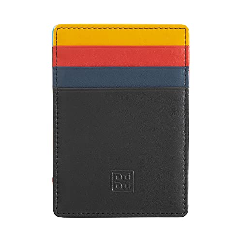 DUDU magische Herren Brieftasche Magic Wallet Colorful aus Leder Multicolor bunt mit 6 Fächern für Kreditkarten Schwarz