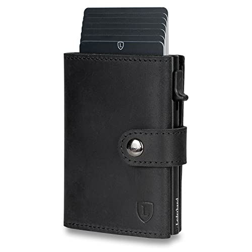 Fargo Wallet – Premium Leder Geldbörse handgemacht für Herren und Damen Portemonnaie Aluminium Kartenhalter mit Münzfach und Scheinfach - Platz für 9 Karten mit RFID NFC Schutz Farbe | (Schwarz)