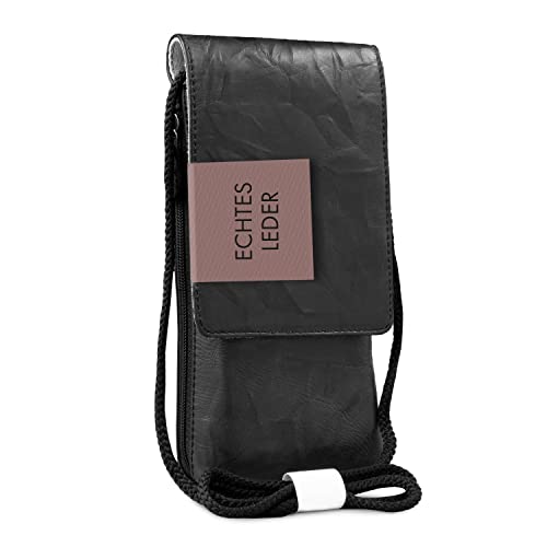 XiRRiX Handytasche zum umhängen - kleine Umhängetasche aus Leder für Damen und Herren - Handy Smartphone Brustbeutel - Umhänge Tasche mit getrenntem Handyfach und Geldbörse - schwarz