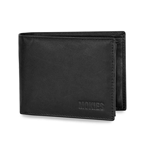 MOKIES Herren Geldbörse G305 aus echtem Leder - 100% Rindleder - RFID und NFC-Schutz - Querformat - Portemonnaie für Männer