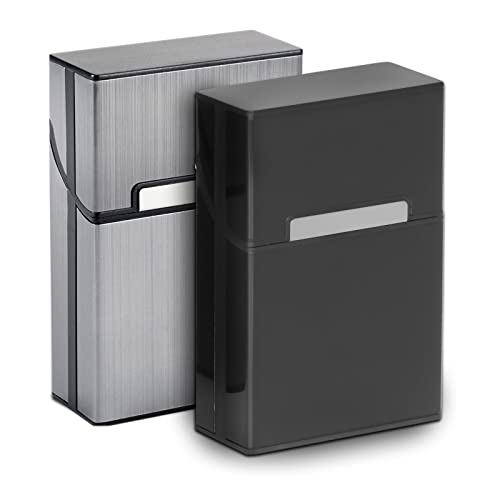 LUNEKUCK Zigarettenetui 2 Stück Zigarettenbox Metall mit Magnetverschluss Zigarettenetui aus Alu Metallzigarettenbox für 20er Standard Schachteln (Grau, Schwarz) edeler Zigarettenkasten