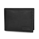 MOKIES Herren Geldbörse G305 aus echtem Leder - 100% Rindleder - RFID und NFC-Schutz - Querformat - Portemonnaie für Männer - Schwarz