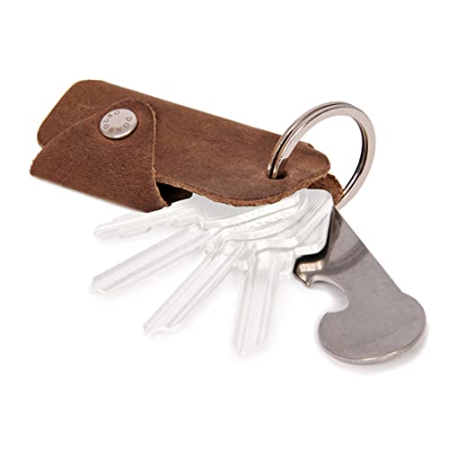 DONBOLSO® Colt I Schlüsseletui mit Einkaufswagenlöser I Leder Etui für 1-6 Schlüssel Schlüsselring I Braun