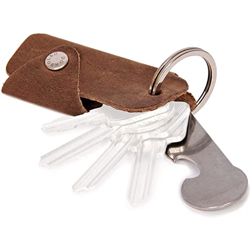 DONBOLSO® Colt I Schlüsseletui mit Einkaufswagenlöser I Leder Etui für 1-6 Schlüssel Schlüsselring I Braun