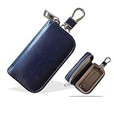 MONOJOY Faraday Tasche für Autoschlüssel, Autoschlüssel Signal Abschirmbox, RFID Diebstahlschutzbox aus Leder, Fernbedienung schlüsseletui mit Haken und Schlüsselring (Blau)