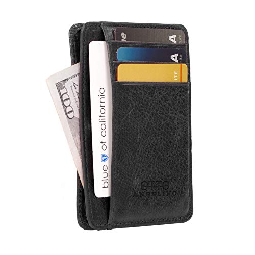 Otto Angelino Dünn Echtes Leder Kartenhalter Brieftasche für Männer - Mehrere Schlitze für Kredit, Lastschrift, Bank und Business-Karten, RFID Schutz (Schwarz)