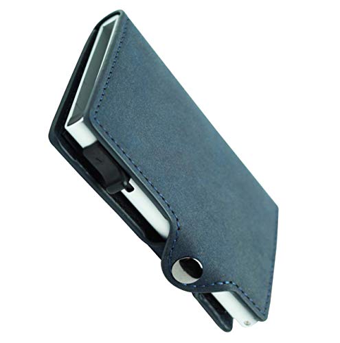 Smart Wallet für Karten und Scheine | Geldbörse mit RFID Schutz | Kreditkartentui aus veganem Leder | Mini Wallet mit Geldklammer und seitlichem Clip (Blue)