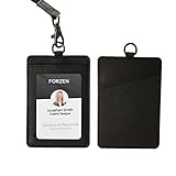 Ausweishalter,vertikaler Ausweis-Kartenhalter aus Leder,durchsichtiges Ausweisfenster mit Umhängeband für Männer und Frauen/Lehrer/Krankenschwester/Student(Schwarz-A)