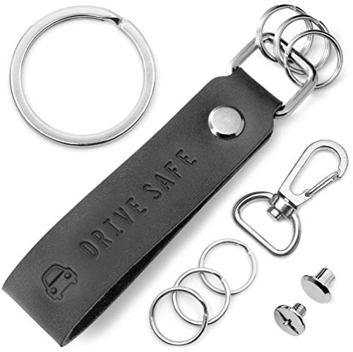 FABACH Leder Schlüsselanhänger mit wechselbarem Schlüsselring in Geschenkbox - Auto Schlüssel Anhänger für Schlüsselbund und Autoschlüssel- Drive Safe