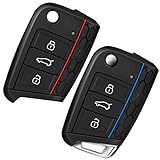 Autoschlüssel Hülle Schlüssel Hülle Kompatibel für VW Golf 7 Schlüsselhülle Cover Yosemy 3 Tasten Auto Schlüssel Silikon Cover 2 Stück Rot + Blau