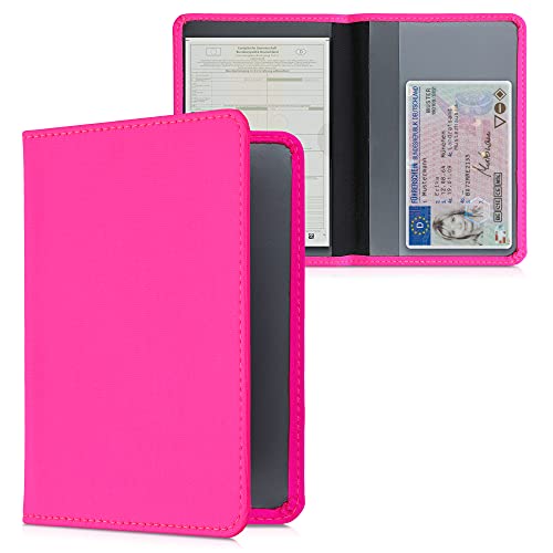 kwmobile Fahrzeugschein Hülle mit Kartenfächern - Neopren Etui Tasche für Auto Zulassungsbescheinigung Führerschein Neon Pink