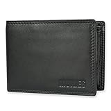 MOKIES Herren Ledergeldbörse G305 aus echtem Leder - 100% Leder - Querformat - Portemonnaie für Männer - Schwarz