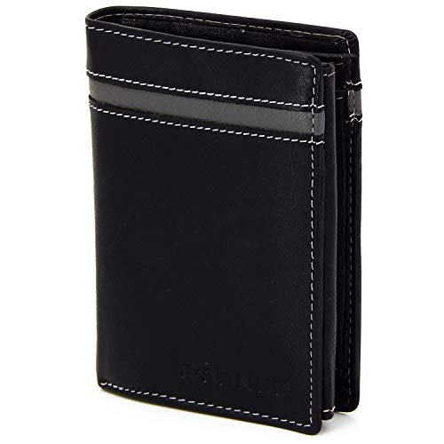 Männer Portemonnaie aus echt Leder – RFID Schutz Geldbörse Hochformat – Herren Geldbeutel, Wallet (Schwarz-Grau)