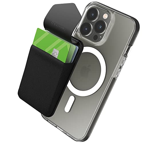 Sinjimoru Magnetischer Handy Kartenhalter kompatibel mit MagSafe, Kreditkartenetui Handy Wallet mit Magnet Card Holder für iPhone iPhone 12, 13 & 14 Reihe. Sinji Pouch M-Flap Schwarz