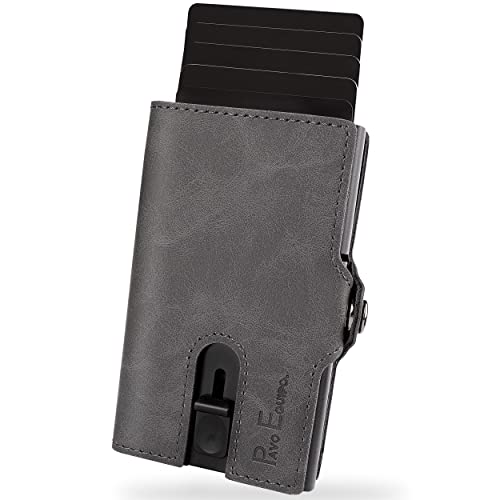 PAVO EQUIPO Slim Wallet | Kartenetui | Kartenetui mit Geldclip und Münzfach | Geldbörse | RFID Schutz | Mini Portemonnaie (Grau)