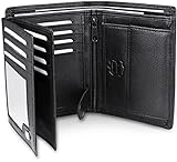 FRENTREE® Herren Geldbörse aus Nappa Leder mit RFID Schutz, 15 Kartenfächer, Hochformat Portemonnaie, Schwarz