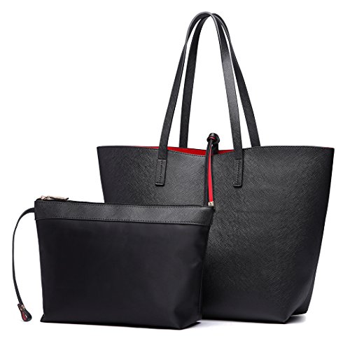 Miss Lulu Schultertaschen für Damen Shopper Damen Groß Tasche Damen Henkeltasche Damen Modische Einkaufstasche PU-Leder Praktisches 2-teiliges Handtaschen-Set