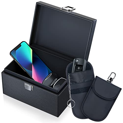 Caslord Keyless Go Schutz Autoschlüssel Box und Faraday Tasche, Autoschlüssel RFID Abschirmbox, 2 Signal Abschirmung Tasche - Schwarz