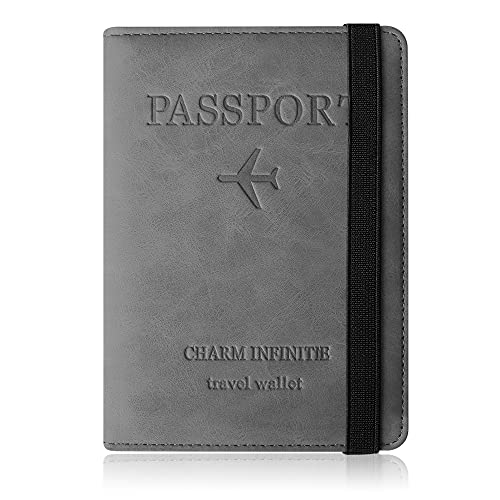 Reisepasshülle, Czyan Kunstleder Schutzhülle Reisepass mit RFID Blockier Schutzhülle Impfausweis Schutzhülle Tasche für Kreditkarten Ausweis und Reisedokumente (Grau)