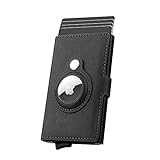 AirTag Wallet Kreditkartenetui für Herren, Kartenetui aus Leder, RFID-blockierendes Pop-Up-Bankkartenetui aus Metall.(Schwarz)