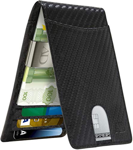 Carbon Fiber Leather Mens Wallet - Slim Money Clip Bifold Wallets for Men RFID Front Pocket Thin Credit Card Holder
