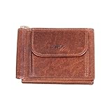 MIKA 42228 - Geldbörse aus Echt Leder, Portemonnaie im Querformat, Geldbeutel mit Geldklammer, RFID Schutz, 4 Kartenfächer, 3 Einschubfächer und Münzfach, Brieftasche in braun, ca. 11 x 8 x 2,5 cm