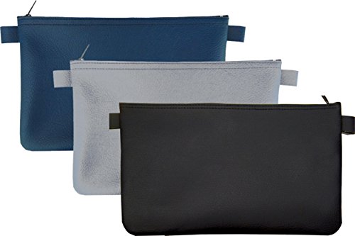 3 Banktaschen aus Kunstleder (je 1 x blau, 1 x grau, 1 x schwarz)