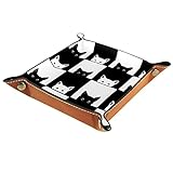 Leder-Organizer - Praktische Aufbewahrungsbox Für Brieftaschen, Uhren, Schlüssel, Münzen, Handys Süße Schwarz-Weiße Katze Für Brieftaschen, Uhren, Schlüssel 20.5x20.5cm//8x8in