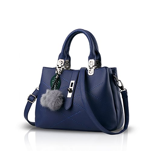 NICOLE & DORIS 2022 Neue Frauen tasche Damen Leder Handtasche Mode Umhängetasche Mit Pompon abnehmbarem Schultergurt handtasche Blau