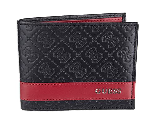 GUESS Herren Leder Slim Bifold Wallet, schwarz/red, Einheitsgröße