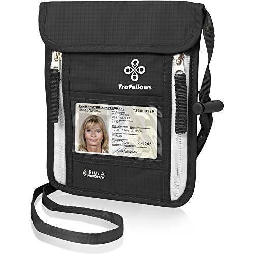 Premium-Brustbeutel mit RFID-Blocker für Damen & Herren | Leichte Brustbeutel-Tasche für maximale Sicherheit für Smartphone & Reise-Dokumente (Schwarz)