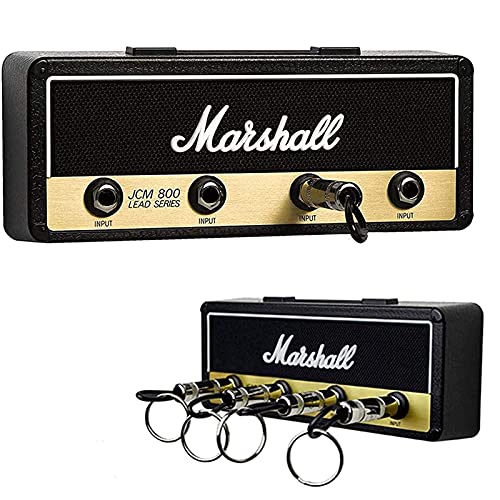 Marshall Schlüsselbrett Schlüsselhalter Wandmontage Jack Rack 2.0 JCM800 Gitarre Schlüsselanhänger Haken Halterung für Schlüssel Haus Befestigung mit 4 Gitarrenstecker (Key holder Set Schwarz)