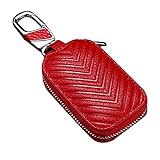 LSGGTIM Echtes Leder Schlüsseletui, Tragbar Autoschlüssel Tasche Universal KFZ Auto Schlüsselanhänger Tasche Schutzhülle mit Schlüsselring Reißverschluss Schlüsselmäppchen für Damen Herren, 9cmx5.5cm