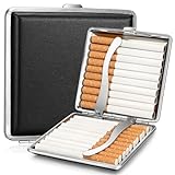 2 Stück Zigarettenetui Leder Metall, Schwarz PU Zigarettenschachtel für 20 Zigaretten Edelstahl Zigarettenbox für Hand Hosen