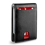 Soapow Minimalistische schlanke Geldbörse aus Leder, RFID-blockierende Vordertasche mit Geldklammer für Herren