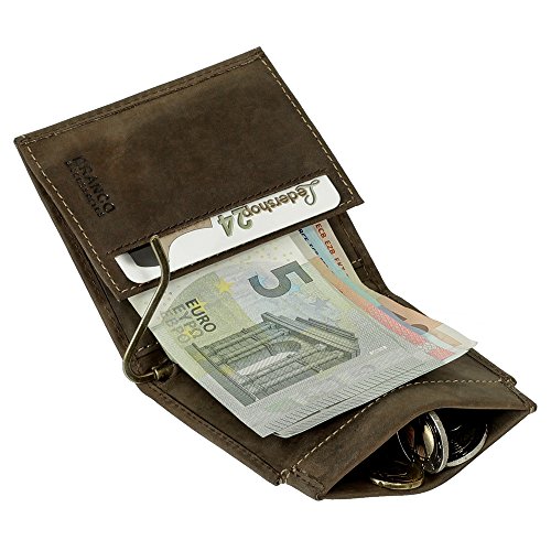 Sportliche Leder Dollarclip Herren Geldbörse Geldclip Geldbeutel mit Geldklammer Portemonnaie Braun