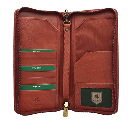 Visconti Leder Dokumententasche Reisebrieftasche, umlaufender Reißverschluss, Trageschlaufe mit RFID-Schutz 1157 Braun