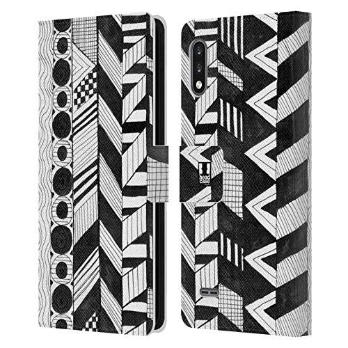 Head Case Designs Vertikaler Mix Schwarz-Weiss Muster Doodle Leder Brieftaschen Handyhülle Hülle Huelle kompatibel mit LG K22