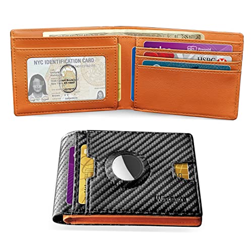 Wustentre Geldbörse Kompatibel mit AirTag Geldbörse, Kreditkartenetui mit Geldklammer, RFID Blockierung Portemonnaie, Veganes Leder Kreditkartenetui Geldbörse (Orange)