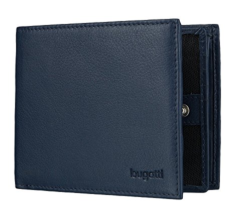 Bugatti Sempre Geldbörse Herren Leder 8CC – Portemonnaie Herren Querformat Blau – Geldbeutel Portmonee Wallet Brieftasche Männer Portmonaise