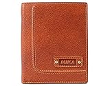 MIKA 14112102 - Geldbörse aus Echt Leder, Portemonnaie im Hochformat, Geldbeutel mit 9 Kreditkartenfächer, 2 Einschubfächer, 2 Scheinfächer und Münzfach, Brieftasche in Cognac, ca. 12 x 10 x 2,5 cm