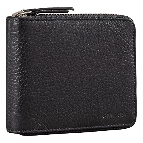 STILORD 'Amy' RFID Geldbörse Leder Geldbeutel Geldtasche Portemonnaie NFC Schutz Ledergeldbörse mit Reißverschluss in Geschenkbox Vintage Echtleder, Farbe:schwarz