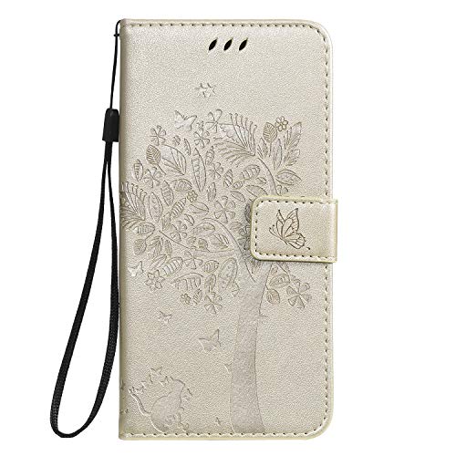 Miagon für Samsung Galaxy Note 10 Plus Geldbörse Wallet Case,PU Leder Baum Katze Schmetterling Flip Cover Klapphülle Tasche Schutzhülle mit Magnet Handschlaufe Strap