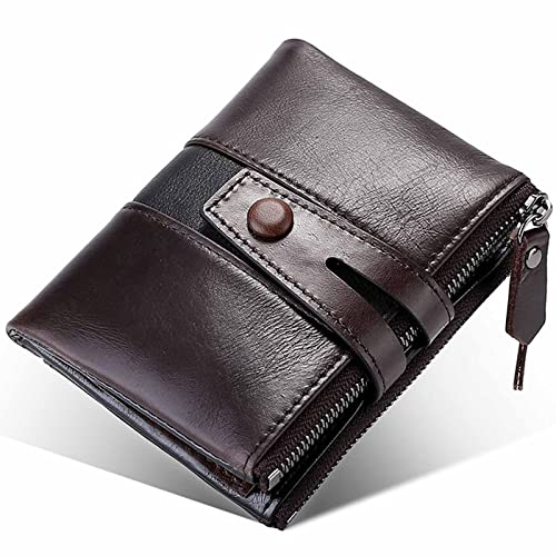 LOXO CASE Herren Geldbörse Leder mit RFID-Schutz Slim Wallet Leder mit 6 Kartenschlitz und 2 Reißverschluss-Münztasche, Geldbeutel inklusive Geschenkbox - hochwertiger Geldbeutel,Coffee